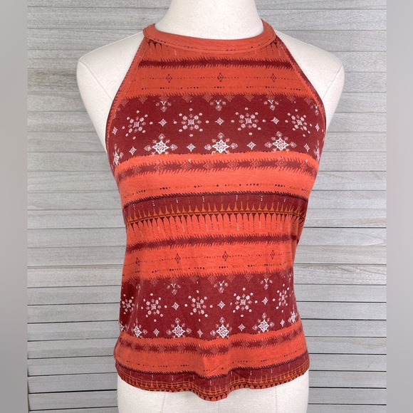MUDD High Neck Halter Tank Top Boho Print Rust/Brick-Large - Picture 1 of 2